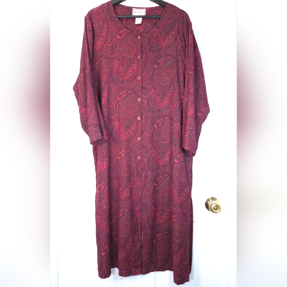 April Cornell Regency Duster Dress XL Red Paisley Button Down Viscose Maxi